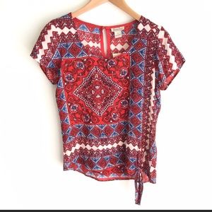 Lucky Brand Red Tie Front Scarf print.